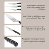 Martha Stewart Carverton 14 Piece High Carbon Stainless Steel Cutlery Kitchen Knife Block Set w/ABS Triple Riveted Forged Handle Wood Block - Black
