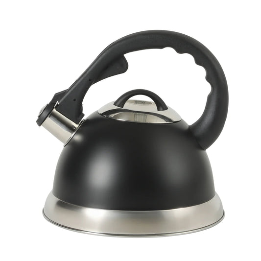 Mr. Coffee Clarefield 2.4 Quart Whistling Tea Kettle – Stovetop Water Kettle with Lid, Heat-Resistant Nylon Handle and Knob, Stainless Steel Trim