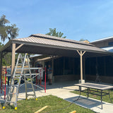 PURPLE LEAF Backyard Gazebo Champagne Hardtop Galvanized Steel Roof Awning and Upgrade Curtain