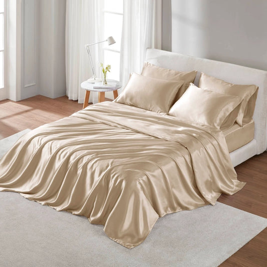 Wrinkle-Free Solid Satin Luxury Sheet Set, Champagne