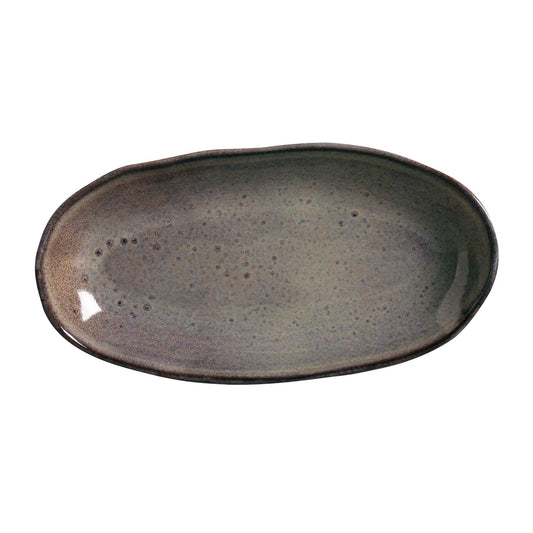 DEEP OVAL PLATTER LARGE ORGANIC STONEWARE Ø 12.6x6.3" TOURMALINE