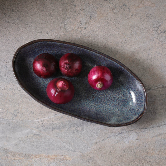 DEEP OVAL PLATTER LARGE ORGANIC STONEWARE Ø 12.6x6.3" TITANIUM
