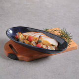 DEEP OVAL PLATTER LARGE ORGANIC STONEWARE 12.6x6.3" DENIM
