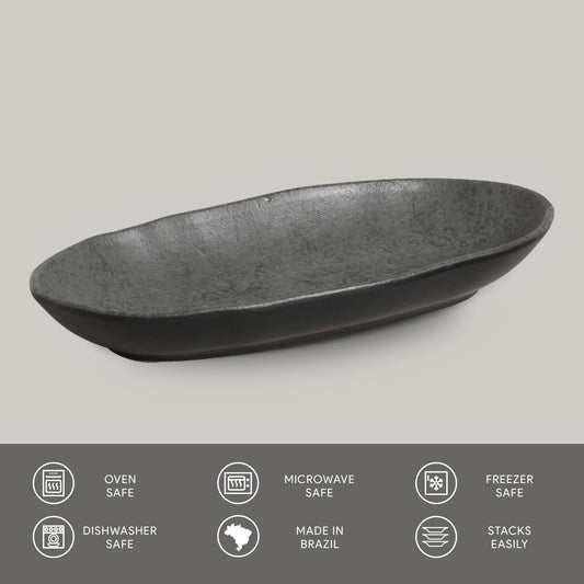 DEEP OVAL PLATTER LARGE ORGANIC STONEWARE Ø 12.6x6.3" CHROMIUM