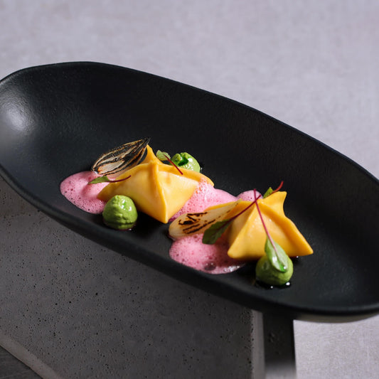 DEEP OVAL PLATTER LARGE ORGANIC STONEWARE Ø 12.6x6.3" MATTE BLACK
