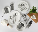 Gibson Home Sinta 87-Piece Stainless Steel Flatware Set with Bead Border Design – Service for 12 Plus Serving Utensils, Polished Silverware, Dishwasher Safe