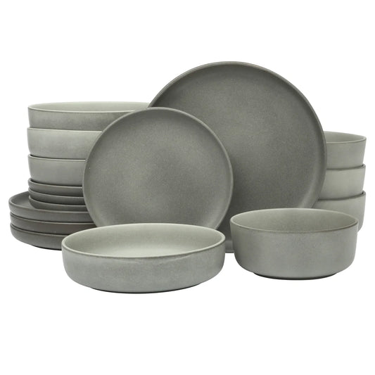 Gibson Elite Pasco 16 Piece (Service for 4) Plates and Bowls Double Bowl Reactive Glaze Dishes Stoneware Ceramic Dinnerware Set