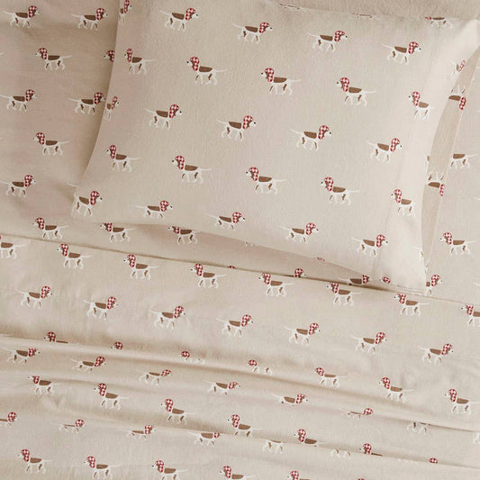 Wholesale Cotton Flannel Winter Sheet Set, Tan Dog