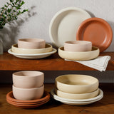 Bloomhouse Corsica Clay 16 Piece Double Bowl Stoneware Reactive Glaze Dinnerware Set