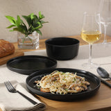 Gibson Home Dempsey Road 12-Piece Stoneware Dinnerware Set – Service for 4, Round Plates and Bowls, Durable Solid Color Modern Embossed Dish Set, Microwave & Dishwasher Safe