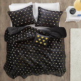 Gold Metallic Printed Plush Comforter Set, Black