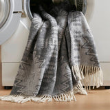 Wholesale Jacquard Patterned Cotton Blend Throw, Grey Aztec