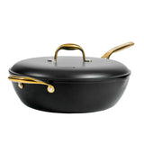 Frok 13" Frying Pan Wok Skillet 4MM Thick Quick Heat Aluminum Cookware W/ Aluminum Lid Set W/ Premium PFA Free Ceramic Nonstick Interior & Heat Resistant Exterior - Induction