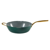 Frok 13" Frying Pan Wok Skillet 4MM Thick Quick Heat Aluminum Cookware W/ Aluminum Lid Set W/ Premium PFA Free Ceramic Nonstick Interior & Heat Resistant Exterior - Induction