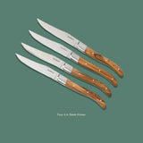 Bloomhouse 4-Piece German Stainless Steel Steak Knife Set – Premium Olive Wood Handle Steak Knives, Full-Tang Blades for Dining