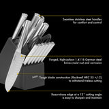 Babish High-Carbon 1.4116 German Steel 15 Piece Full Tang Forged Cutlery Kitchen Knife Block Set - Stainless Steel