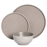 Gibson Elite Eden Rock 12-Piece (Service for 4) Plates and Bowls reactive Glaze Round Dishes Stoneware Ceramic Dinnerware Set - Matte Brown