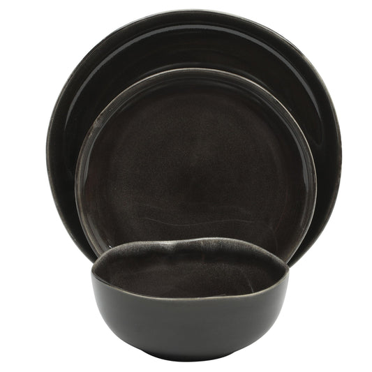 Gibson Soho Lounge Nardini 12 Piece (Service for 4) Plates and Bowls Reactive Glaze Dishes Stoneware Ceramic Dinnerware Set - Black and Blue