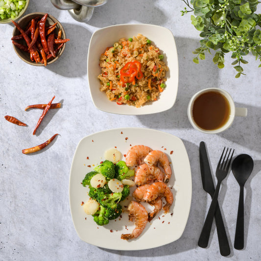 Gibson Home Zen Buffet (Service for 8) 24 Piece Plates and Bowls Porcelain Solid Color Dishes Ceramic Dinnerware Set - White