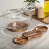 Gibson Elite Wildgreens Large Glass Salad Bowl Set with Acacia Serving Utensils
