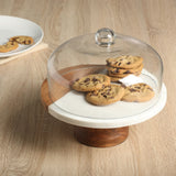 Gibson Elite Ridgehaven 10" Marble & Wood Cake Stand, Serving Platter, Charcuterie Board, and Center Piece Home Décor With Glass Lid