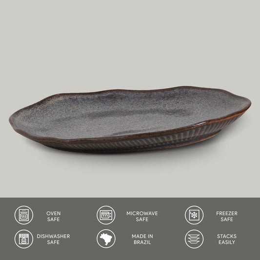 SHALLOW OVAL PLATTER MEDIUM BIO STONEWARE Ø 11.81x7.87" TITANIUM