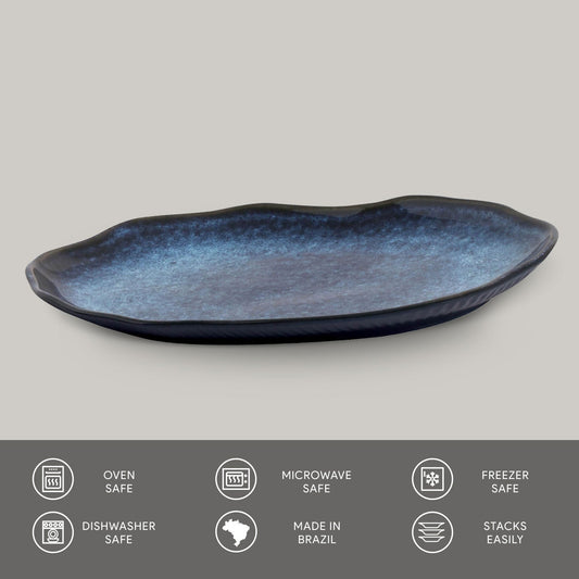 SHALLOW OVAL PLATTER MEDIUM BIO STONEWARE Ø 11.81x7.87" DENIM