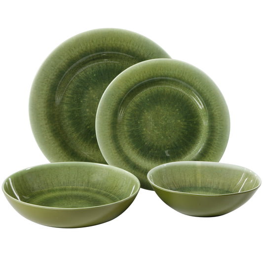Gibson Home Casper Court 16-Piece Melamine Dinnerware Set – Reactive Glaze Look Plates and Bowls, Service for 4 – Top Rack Dishwasher Safe Everyday Dining Set