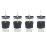 Mr. Coffee Sip Savvy 4-Pack 15oz Glass Tumblers with Lids and Straws – Reusable Iced Coffee Cups – Dishwasher Safe – To-Go Drinkware Water Glasses