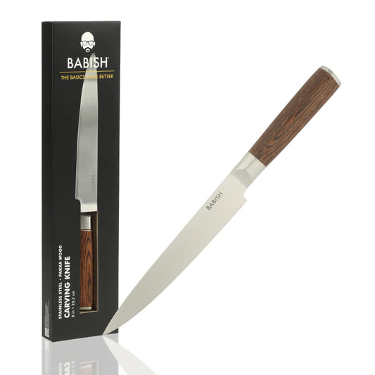 Babish 8-Inch Carving Knife – High-Carbon 1.4116 German Steel Slicing Knife with Dark Pakka Wood Handle, Full-Tang Razor Sharp Blade for Carving Meat, Turkey, Roast & BBQ