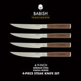Babish 4-Piece 1.4116 German Stainless Steel Steak Knife Set with Pakka Wood Handles – Full-Tang Steak Knives for Dining, Entertaining & Everyday Table Use