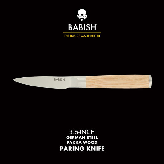 Babish 1.4116 German Stainless Steel Paring Knife with Pakka Wood Handle – 3.5-Inch Precision Kitchen Knife for Peeling, Trimming & Prep Work, Full-Tang Blade