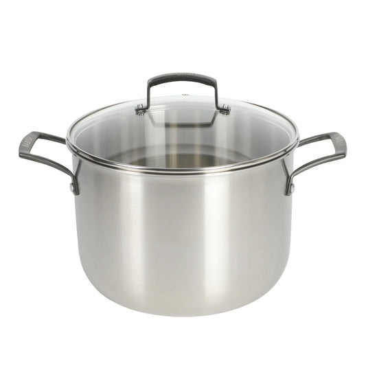 Babish 8 Quart Tri-Ply Stainless Steel Stock Pot with Glass Lid & Black Handles – Dutch Oven, Oven Safe, Dishwasher Safe