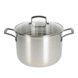 Babish 8 Quart Tri-Ply Stainless Steel Stock Pot with Glass Lid & Black Handles – Dutch Oven, Oven Safe, Dishwasher Safe