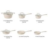 Martha Stewart Heathland Premium Nonstick PFA Free Ceramic Interior 10-Piece Tapered Aluminum Cookware Set - Linen White