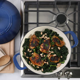 Martha Stewart Gatwick Enameled Cast Iron Braiser with Lid, 3.5-Quart Braiser Pan for Stovetop & Oven, Cast Iron Braising Pan with Gold Knob