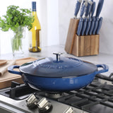 Martha Stewart Gatwick Enameled Cast Iron Braiser with Lid, 3.5-Quart Braiser Pan for Stovetop & Oven, Cast Iron Braising Pan with Gold Knob