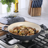 Martha Stewart Gatwick Enameled Cast Iron Braiser with Lid, 3.5-Quart Braiser Pan for Stovetop & Oven, Cast Iron Braising Pan with Gold Knob