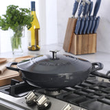 Martha Stewart Gatwick Enameled Cast Iron Braiser with Lid, 3.5-Quart Braiser Pan for Stovetop & Oven, Cast Iron Braising Pan with Gold Knob