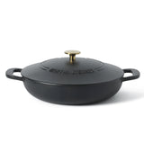 Martha Stewart Gatwick Enameled Cast Iron Braiser with Lid, 3.5-Quart Braiser Pan for Stovetop & Oven, Cast Iron Braising Pan with Gold Knob