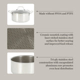 Martha Stewart Badgley Hybrid Nonstick 10 Piece TriPly Stainless Steel Pots and Pans Non-Toxic Kitchen Cookware Set - Laser Etched Non-Toxic Nonstick W/ Stay Cool Handle - Dishwasher and Induction Safe