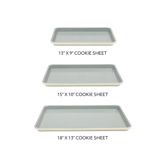 Sur La Table Kitchen Essentials Bake Sale 3-Piece Cookie Sheet Set – Nonstick Carbon Steel Baking Pans (13, 15, 18 Inch) – Grey Easy-Clean Oven Trays for Cookies, Roasting & More