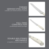 Sur La Table Kitchen Essentials Tasting Kitchen German Steel Bread Knife, 8-Inch Stainless Steel Blade – Professional Kitchen Knife with White Handle and Forged Full Tang