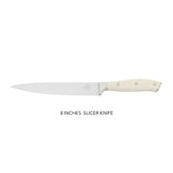 Sur La Table Kitchen Essentials Tasting Kitchen German Steel Slicer Knife, 8-Inch Stainless Steel Blade – Professional Kitchen Knife with White Handle and Forged Full Tang