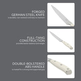 Sur La Table Kitchen Essentials Tasting Kitchen German Steel Utility Knife, 5-Inch Stainless Steel Blade – Professional Kitchen Knife with White Handle and Forged Full Tang