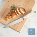Sur La Table Kitchen Essentials Tasting Kitchen German Steel Slicer Knife, 8-Inch Stainless Steel Blade – Professional Kitchen Knife with White Handle and Forged Full Tang