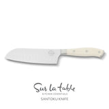 Sur La Table Kitchen Essentials Tasting Kitchen German Steel Santoku Knife, 7-Inch Stainless Steel Blade – Professional Kitchen Knife with White Handle and Forged Full Tang