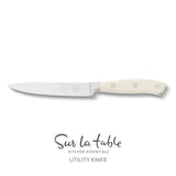 Sur La Table Kitchen Essentials Tasting Kitchen German Steel Utility Knife, 5-Inch Stainless Steel Blade – Professional Kitchen Knife with White Handle and Forged Full Tang