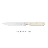 Sur La Table Kitchen Essentials Tasting Kitchen German Steel Utility Knife, 5-Inch Stainless Steel Blade – Professional Kitchen Knife with White Handle and Forged Full Tang