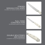 Sur La Table Kitchen Essentials Tasting Kitchen German Steel Utility Knife, 5-Inch Stainless Steel Blade – Professional Kitchen Knife with White Handle and Forged Full Tang